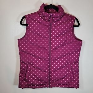 Lands End Womens Down Puffer Vest Purple with Polka-dots Small 6-8